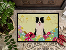 Easter Eggs Border Collie Black White Doormat Indoor Outdoor 24H X 36W Front Door Mat Rugs for Entryway, Non Slip Washable Low Pile,