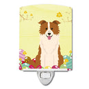 Easter Eggs Border Collie Red White Ceramic Night Light Compact, UL-Certified, Ideal for Bedroom, Bathroom, Nursery, Hallway, Kitchen, 6x4x3, Multicolor