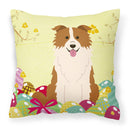 Easter Eggs Border Collie Red White Decorative Throw Pillow 18x18 Indoor Outdoor Accent Cushion, Fabric Cover with Insert for Sofa, Bed, Porch & Living Room