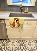 Easter Eggs English Bulldog Red White Kitchen Towel Velour Plush Front and Cotton Loop Back Machine Washable