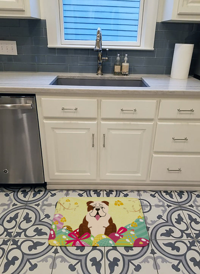 Easter Eggs English Bulldog Brindle White Machine Washable Memory Foam Mat BB6121RUG