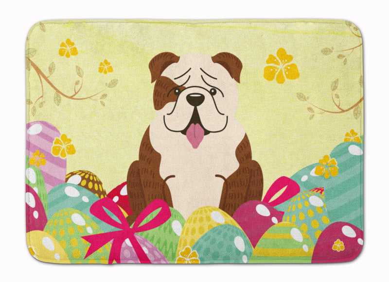 Easter Eggs English Bulldog Brindle White Machine Washable Memory Foam Mat BB6121RUG