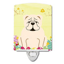 Easter Eggs English Bulldog White Ceramic Night Light Compact, UL-Certified, Ideal for Bedroom, Bathroom, Nursery, Hallway, Kitchen, 6x4x3, Multicolor