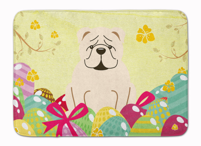 Easter Eggs English Bulldog White Machine Washable Memory Foam Mat BB6123RUG