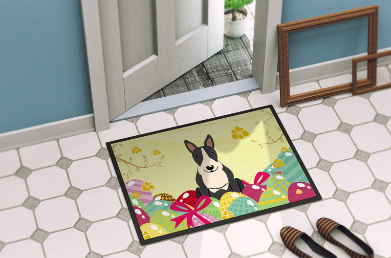 Easter Eggs Bull Terrier Black White Indoor or Outdoor Mat 24x36 BB6133JMAT