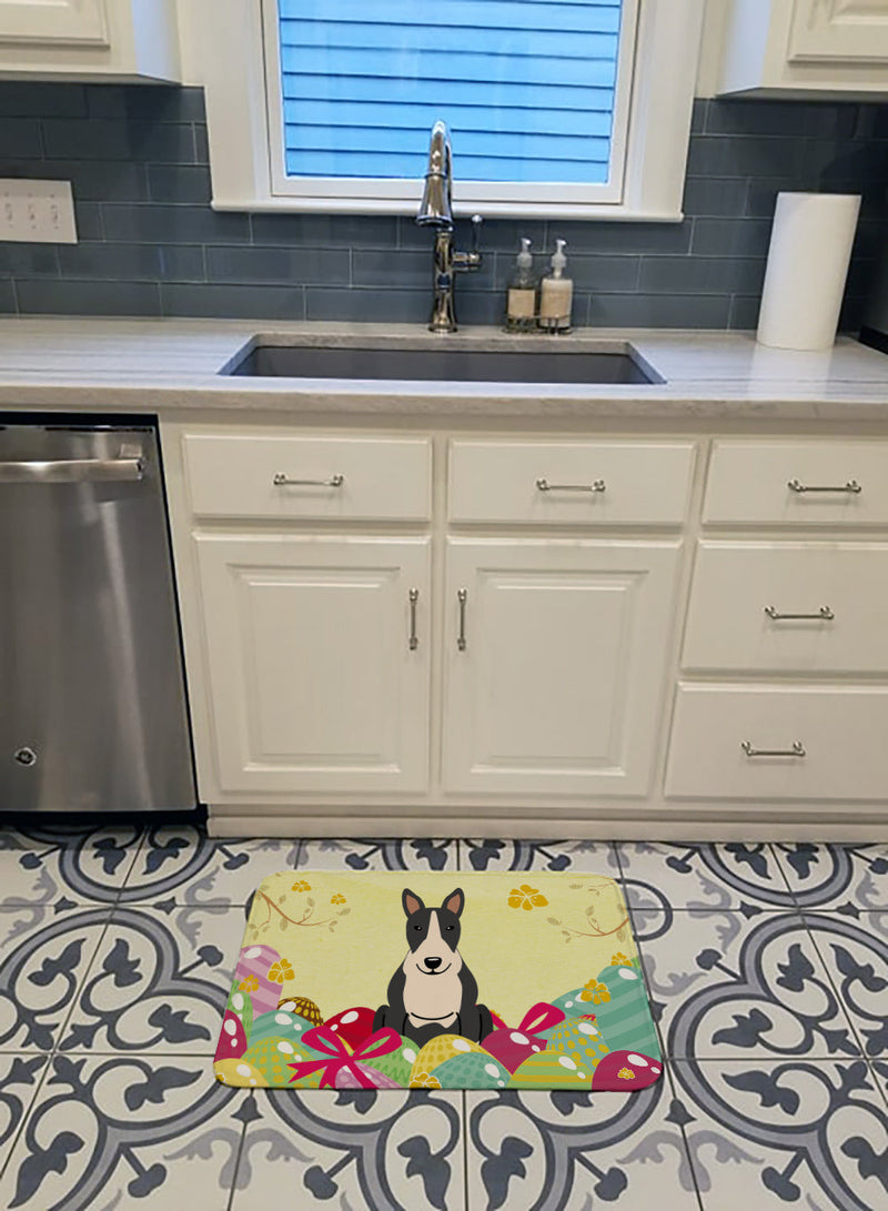 Easter Eggs Bull Terrier Black White Machine Washable Memory Foam Mat BB6133RUG