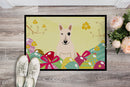 Easter Eggs Bull Terrier White Doormat Indoor Outdoor 18H X 27W Front Door Mat Rugs for Entryway, Non Slip Washable