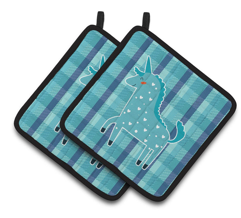 Unicorn in Plaid Pair of Pot Holders BB6740PTHD