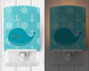 Whale with Anchors Ceramic Night Light Compact, UL-Certified, Ideal for Bedroom, Bathroom, Nursery, Hallway, Kitchen, 6x4x3, Multicolor