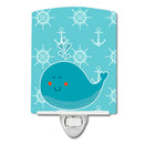 Whale with Anchors Ceramic Night Light Compact, UL-Certified, Ideal for Bedroom, Bathroom, Nursery, Hallway, Kitchen, 6x4x3, Multicolor