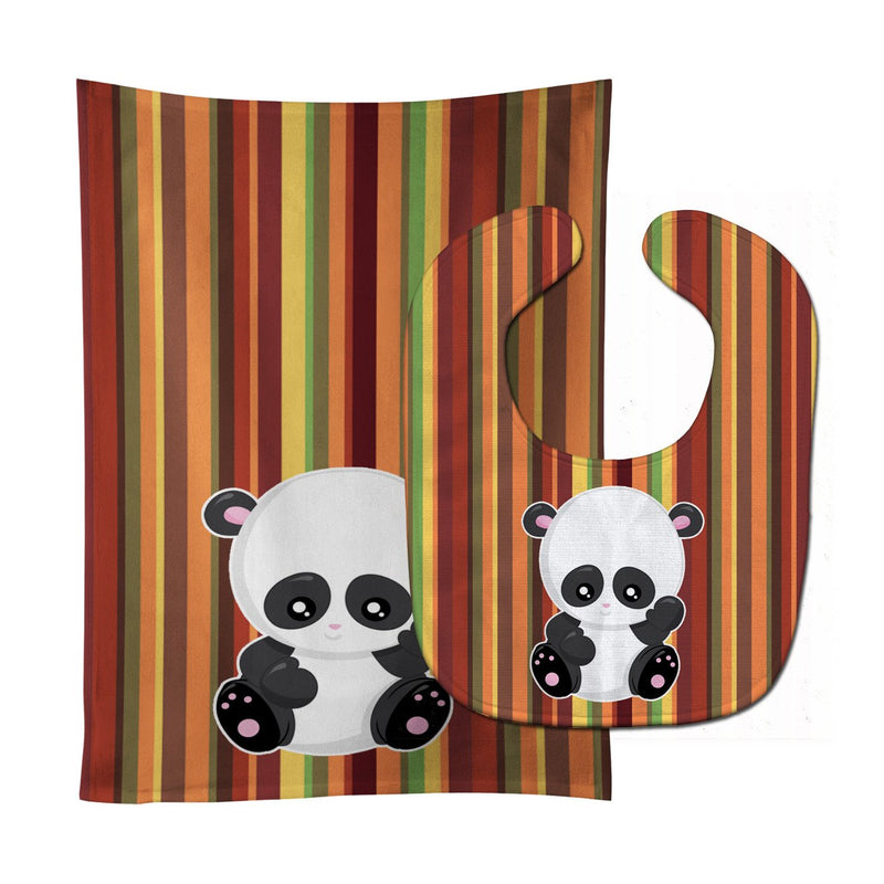 Striped Panda Baby Bib & Burp Cloth BB6802STBU