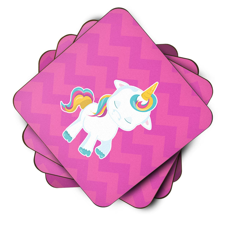 Pink Chevron Unicorn Foam Coaster Set of 4 BB6809FC