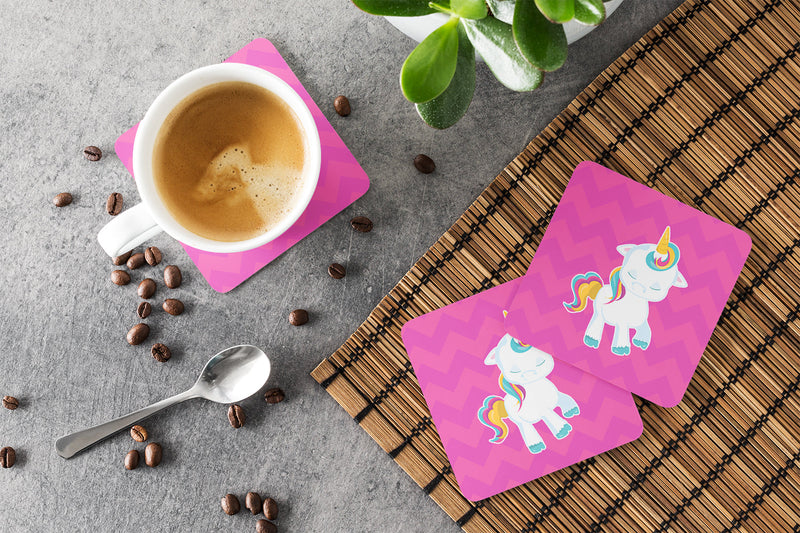 Pink Chevron Unicorn Foam Coaster Set of 4 BB6809FC