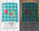 Bird on Blue Plaid Ceramic Night Light Compact, UL-Certified, Ideal for Bedroom, Bathroom, Nursery, Hallway, Kitchen, 6x4x3, Multicolor