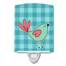 Bird on Blue Plaid Ceramic Night Light Compact, UL-Certified, Ideal for Bedroom, Bathroom, Nursery, Hallway, Kitchen, 6x4x3, Multicolor