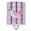 Bird on Purple Plaid Ceramic Night Light Compact, UL-Certified, Ideal for Bedroom, Bathroom, Nursery, Hallway, Kitchen, 6x4x3, Multicolor