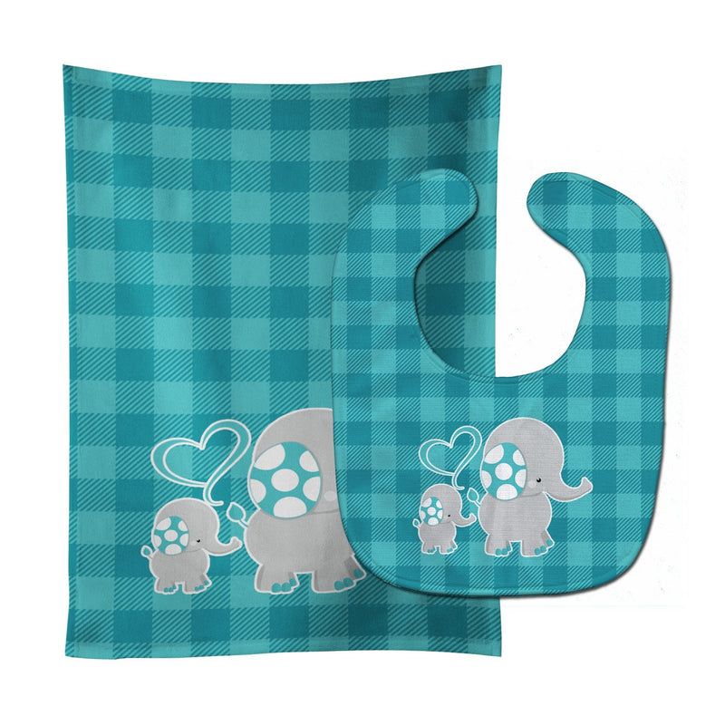 Mommy and Baby Elephant Baby Bib & Burp Cloth BB6834STBU