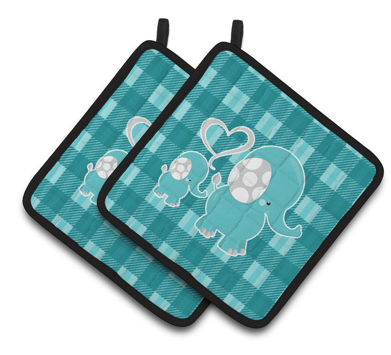 Plaid Momma and Baby Elephant Pair of Pot Holders BB6839PTHD