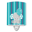 Grey Elephant with Balloon Ceramic Night Light Compact, UL-Certified, Ideal for Bedroom, Bathroom, Nursery, Hallway, Kitchen, 6x4x3, Multicolor