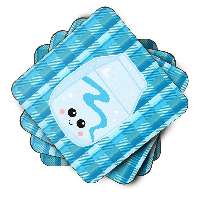 Blue Plaid and Milk Foam Coaster Set of 4 BB6846FC