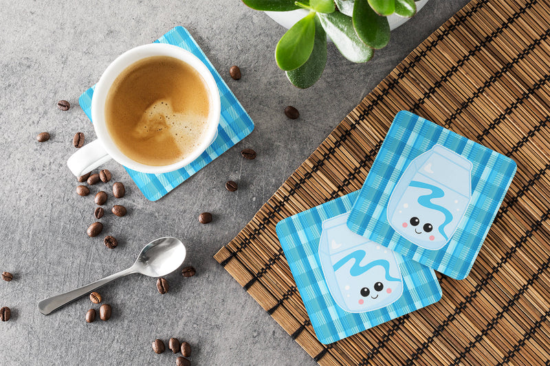 Blue Plaid and Milk Foam Coaster Set of 4 BB6846FC