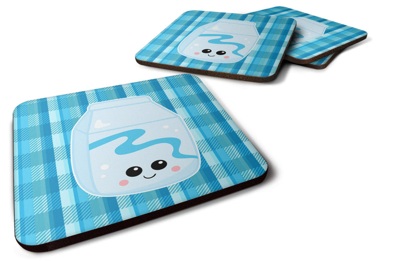 Blue Plaid and Milk Foam Coaster Set of 4 BB6846FC