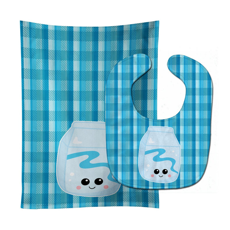 Blue Plaid and Milk Baby Bib & Burp Cloth BB6846STBU