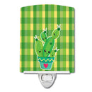 Cactus Striped Plaid Ceramic Night Light Compact, UL-Certified, Ideal for Bedroom, Bathroom, Nursery, Hallway, Kitchen, 6x4x3, Multicolor