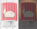 Cat Pink Stripes Ceramic Night Light Compact, UL-Certified, Ideal for Bedroom, Bathroom, Nursery, Hallway, Kitchen, 6x4x3, Multicolor
