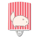 Cat Pink Stripes Ceramic Night Light Compact, UL-Certified, Ideal for Bedroom, Bathroom, Nursery, Hallway, Kitchen, 6x4x3, Multicolor