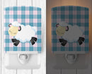 Sheep on Blue Gingham Ceramic Night Light Compact, UL-Certified, Ideal for Bedroom, Bathroom, Nursery, Hallway, Kitchen, 6x4x3, Multicolor