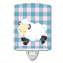 Sheep on Blue Gingham Ceramic Night Light Compact, UL-Certified, Ideal for Bedroom, Bathroom, Nursery, Hallway, Kitchen, 6x4x3, Multicolor