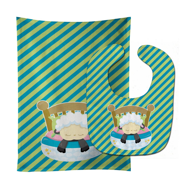 Sheep in Bed Baby Bib & Burp Cloth BB6876STBU