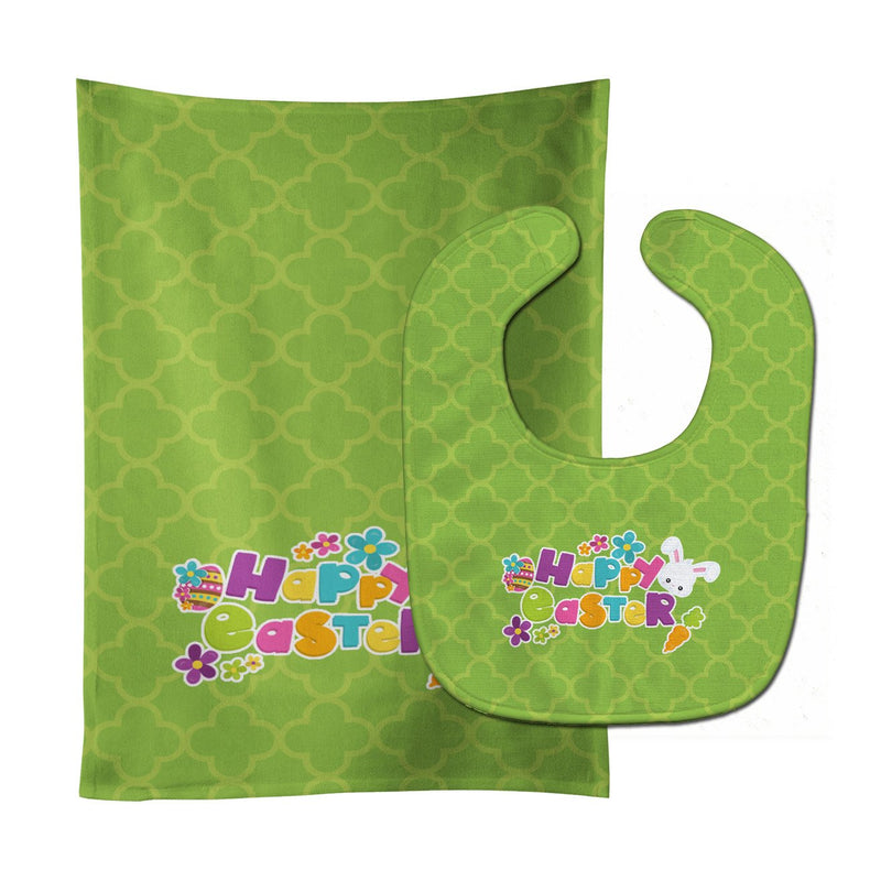 Happy Easter Green Quatrafoil Baby Bib & Burp Cloth BB6900STBU