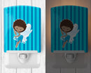 Fairy Blue Stripes Ceramic Night Light Compact, UL-Certified, Ideal for Bedroom, Bathroom, Nursery, Hallway, Kitchen, 6x4x3, Multicolor