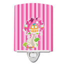 Fairy House Pink Stripes Ceramic Night Light Compact, UL-Certified, Ideal for Bedroom, Bathroom, Nursery, Hallway, Kitchen, 6x4x3, Multicolor