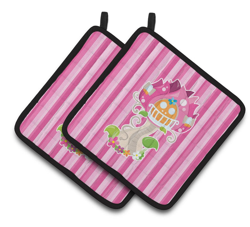 Fairy House Pink Stripes Pair of Pot Holders BB6907PTHD