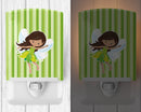 Fairy Green Stripes Ceramic Night Light Compact, UL-Certified, Ideal for Bedroom, Bathroom, Nursery, Hallway, Kitchen, 6x4x3, Multicolor