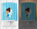 Fairy Blue Stripes Ceramic Night Light Compact, UL-Certified, Ideal for Bedroom, Bathroom, Nursery, Hallway, Kitchen, 6x4x3, Multicolor