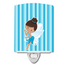 Fairy Blue Stripes Ceramic Night Light Compact, UL-Certified, Ideal for Bedroom, Bathroom, Nursery, Hallway, Kitchen, 6x4x3, Multicolor