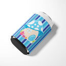 Fairy House Blue Stripes Can or Bottle Hugger Cooler Sleeve for Standard 12 oz Cans, Insulated Foam Beer & Soda Can Hugger Reusable