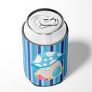 Fairy House Blue Stripes Can or Bottle Hugger Cooler Sleeve for Standard 12 oz Cans, Insulated Foam Beer & Soda Can Hugger Reusable
