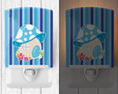 Fairy House Blue Stripes Ceramic Night Light Compact, UL-Certified, Ideal for Bedroom, Bathroom, Nursery, Hallway, Kitchen, 6x4x3, Multicolor