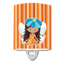 Fairy Orange Stripes Ceramic Night Light Compact, UL-Certified, Ideal for Bedroom, Bathroom, Nursery, Hallway, Kitchen, 6x4x3, Multicolor