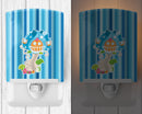 Fairy House Blue Stripes Ceramic Night Light Compact, UL-Certified, Ideal for Bedroom, Bathroom, Nursery, Hallway, Kitchen, 6x4x3, Multicolor