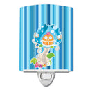 Fairy House Blue Stripes Ceramic Night Light Compact, UL-Certified, Ideal for Bedroom, Bathroom, Nursery, Hallway, Kitchen, 6x4x3, Multicolor