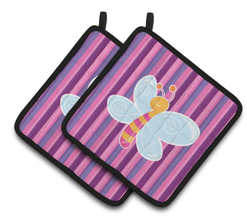 Dragonfly in Pink Stripes Pair of Pot Holders BB6916PTHD