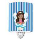 Fairy Blue Stripes Ceramic Night Light Compact, UL-Certified, Ideal for Bedroom, Bathroom, Nursery, Hallway, Kitchen, 6x4x3, Multicolor