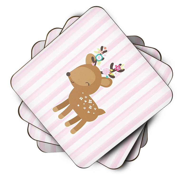 Deer in Pink Stripes Foam Coaster Set of 4 BB6934FC