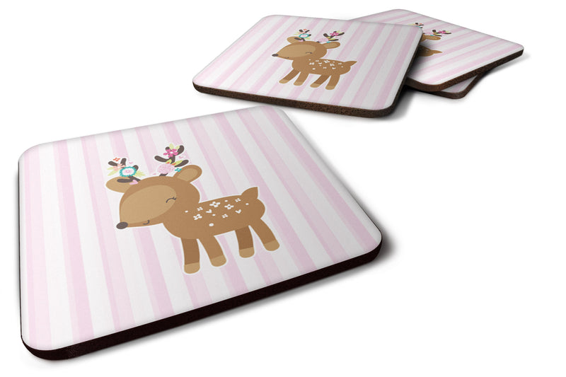 Deer in Pink Stripes Foam Coaster Set of 4 BB6934FC